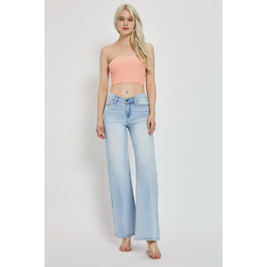 RISEN Full Size Wide Leg V Dipped Front Waist Jeans Apparel and Accessories