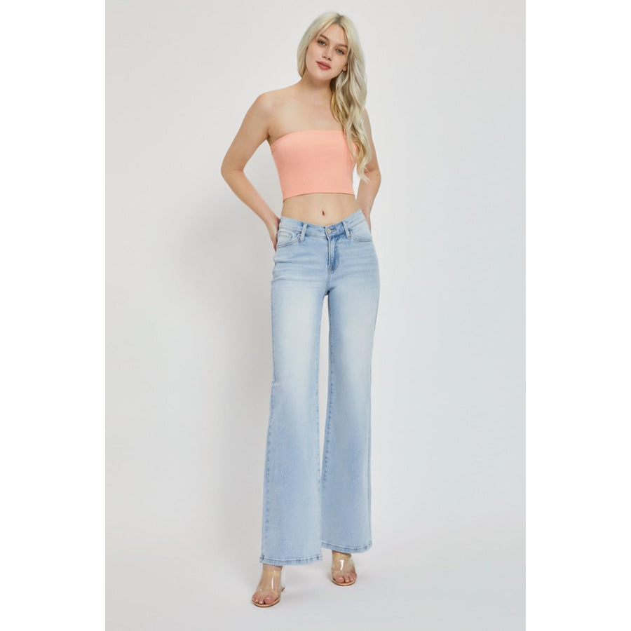 RISEN Full Size Wide Leg V Dipped Front Waist Jeans Apparel and Accessories