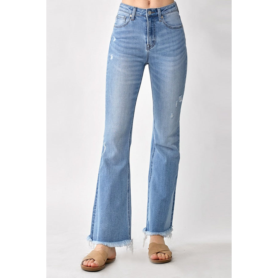 RISEN High Rise Frayed Hem Bootcut Jeans Light / 3 Apparel and Accessories