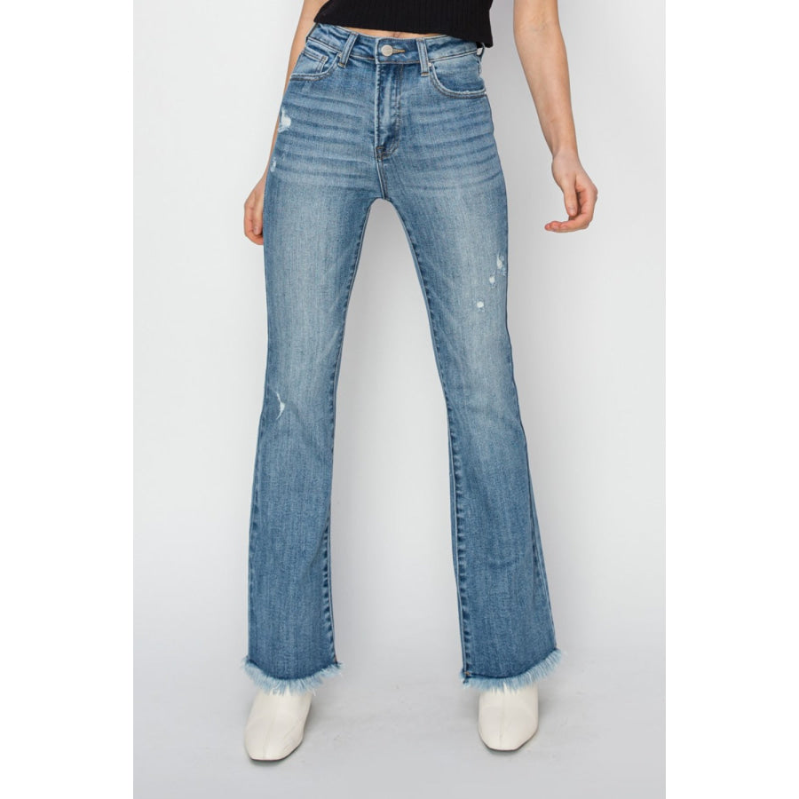 RISEN High Rise Frayed Hem Bootcut Jeans Medium / Apparel and Accessories