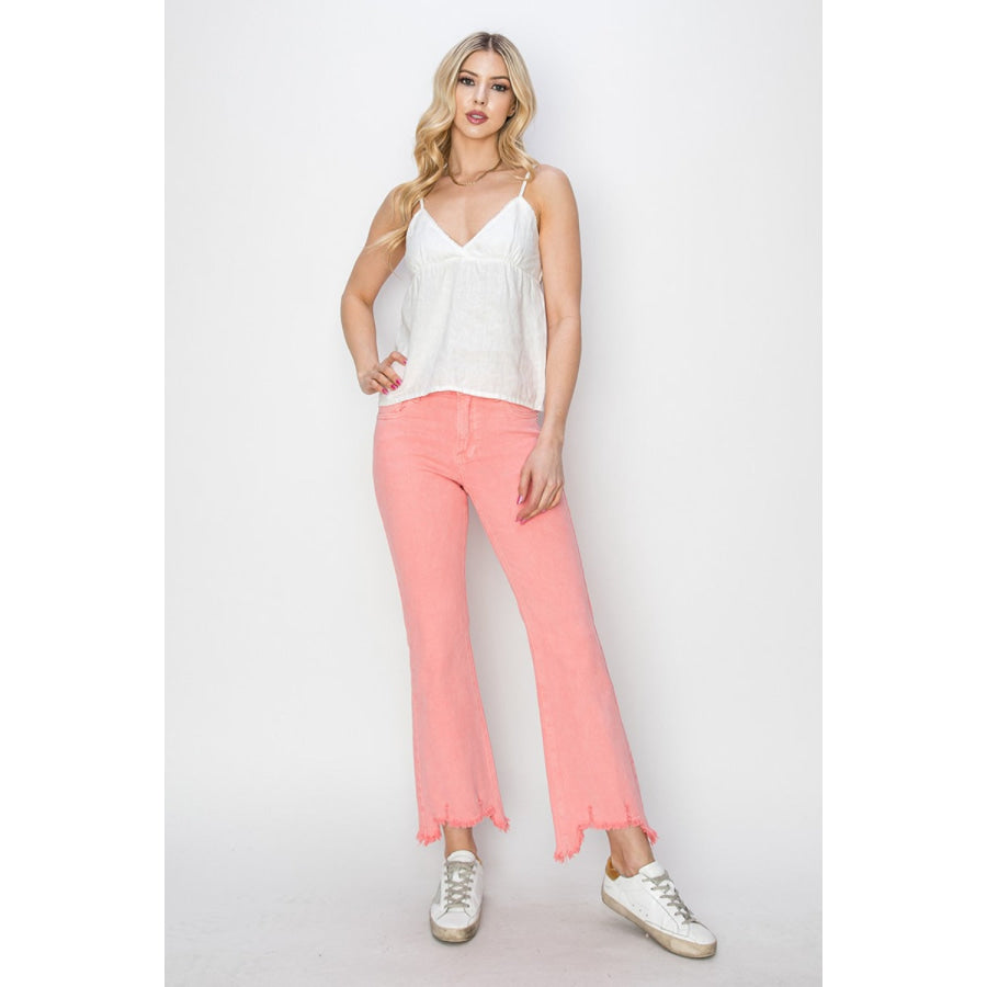 RISEN Raw Hem Bootcut Jeans with Pockets Apparel and Accessories