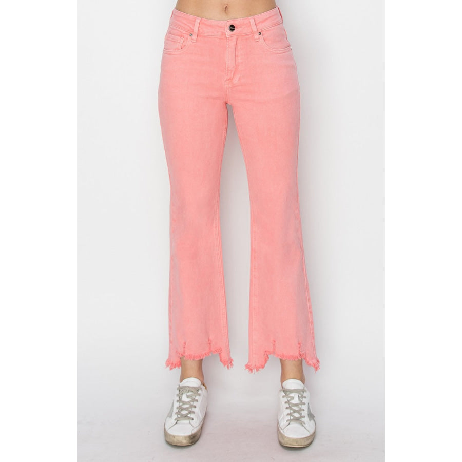 RISEN Raw Hem Bootcut Jeans with Pockets Apparel and Accessories