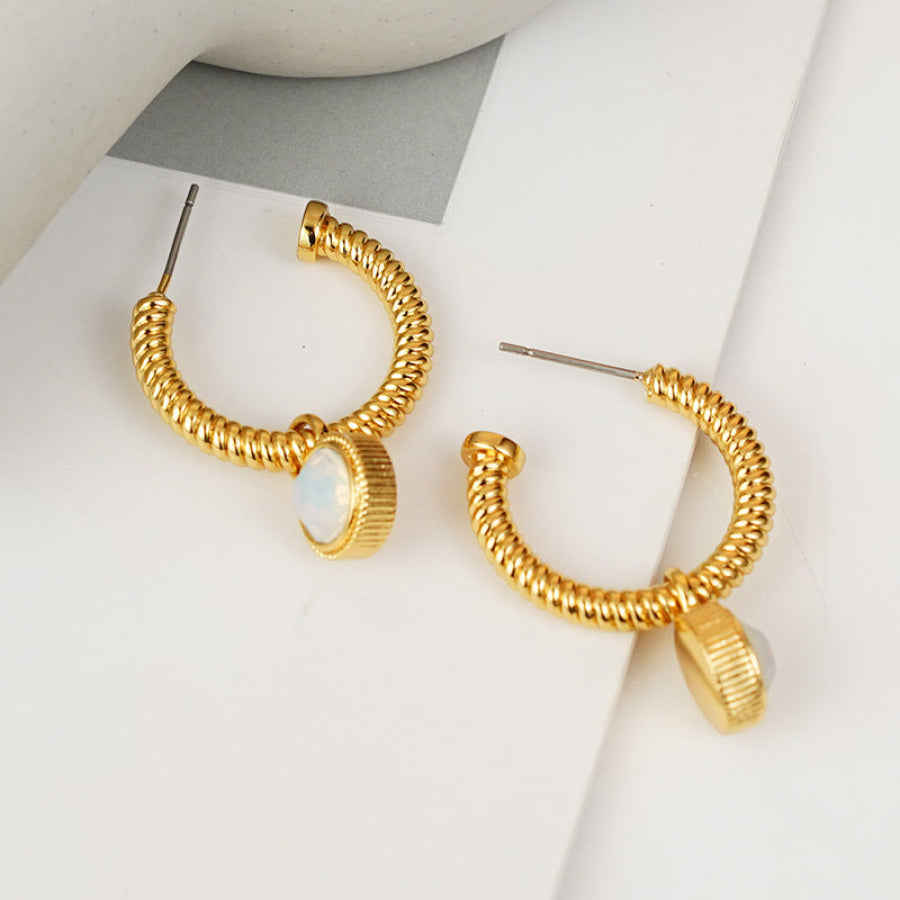 Rope Cat’s Eye Stone C-Hoop Earrings Gold / One Size Apparel and Accessories