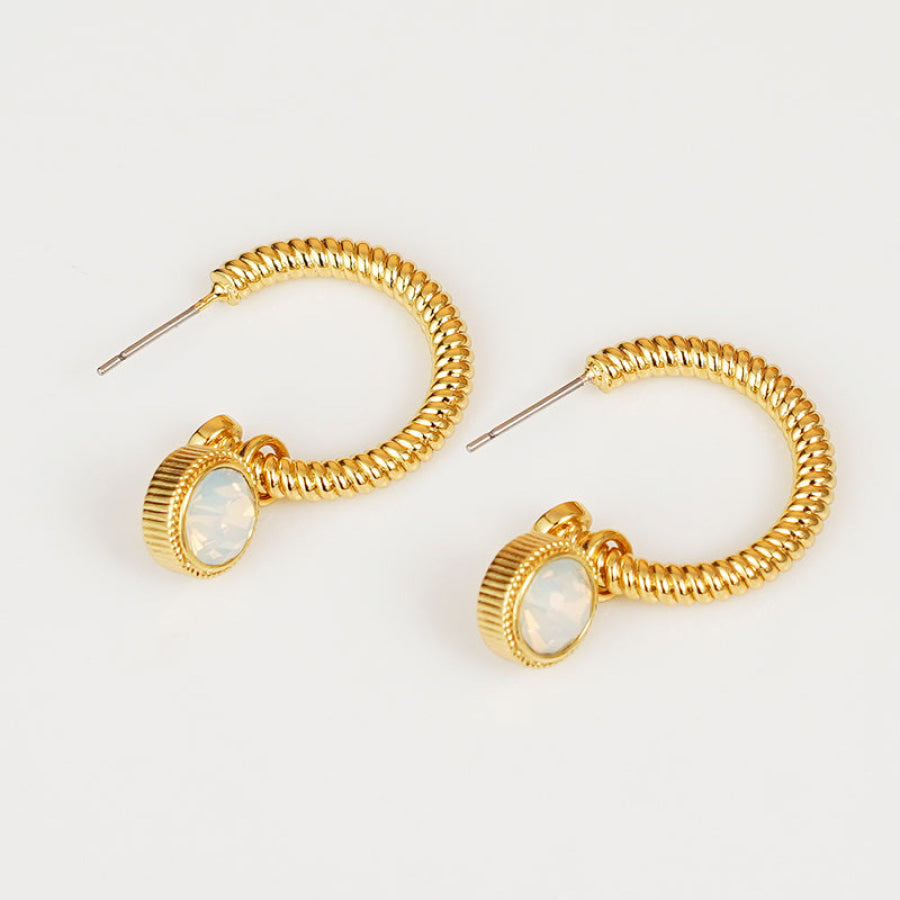 Rope Cat’s Eye Stone C-Hoop Earrings Gold / One Size Apparel and Accessories