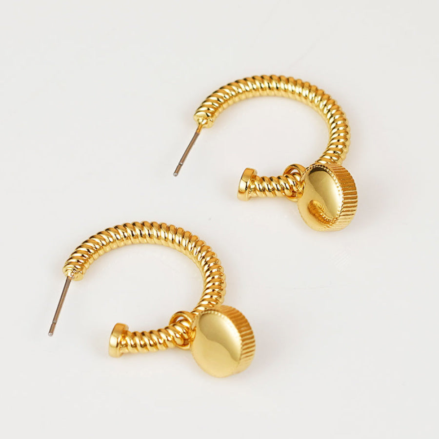 Rope Cat’s Eye Stone C-Hoop Earrings Gold / One Size Apparel and Accessories