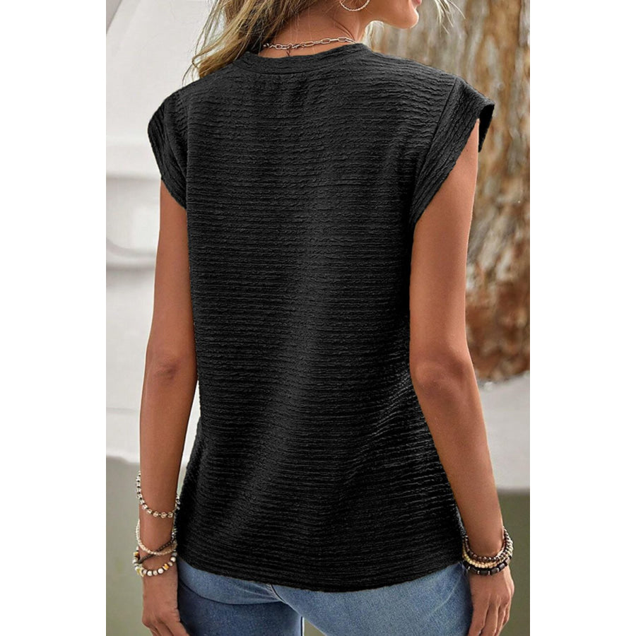 Round Neck Cap Sleeve Blouse Apparel and Accessories
