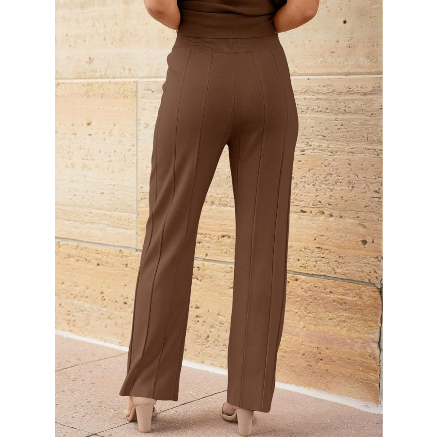 Round Neck Cap Sleeve Top and Pants Knit Set Apparel and Accessories