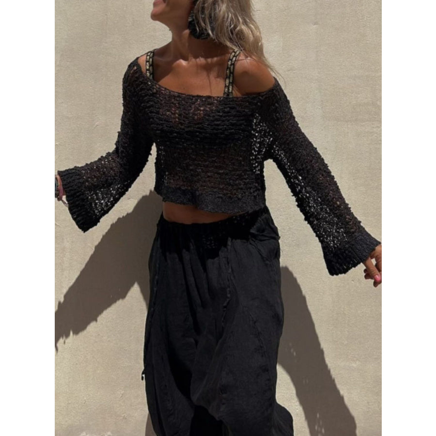 Round Neck Long Sleeve Knit Cover Up Apparel and Accessories