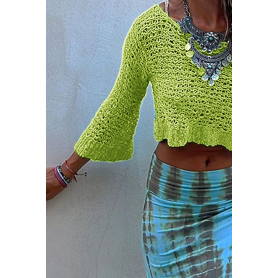 Round Neck Long Sleeve Knit Cover Up Apparel and Accessories