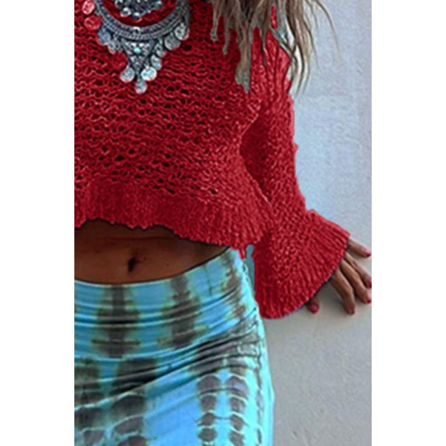 Round Neck Long Sleeve Knit Cover Up Apparel and Accessories