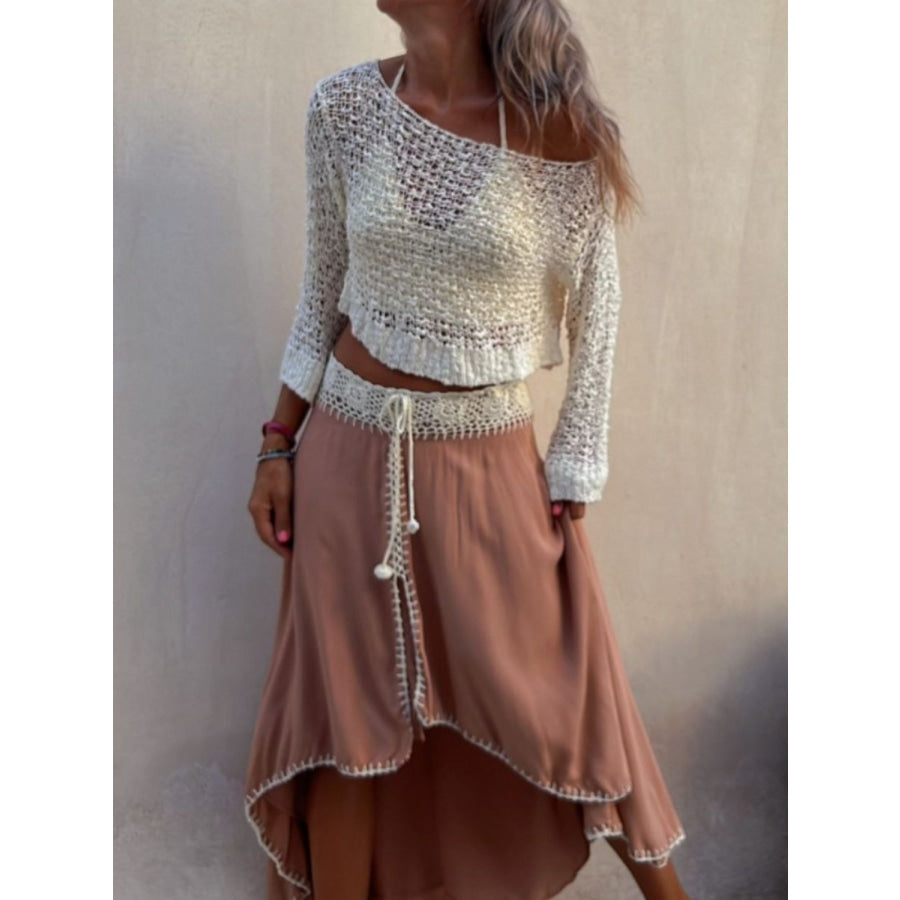 Round Neck Long Sleeve Knit Cover Up Apparel and Accessories