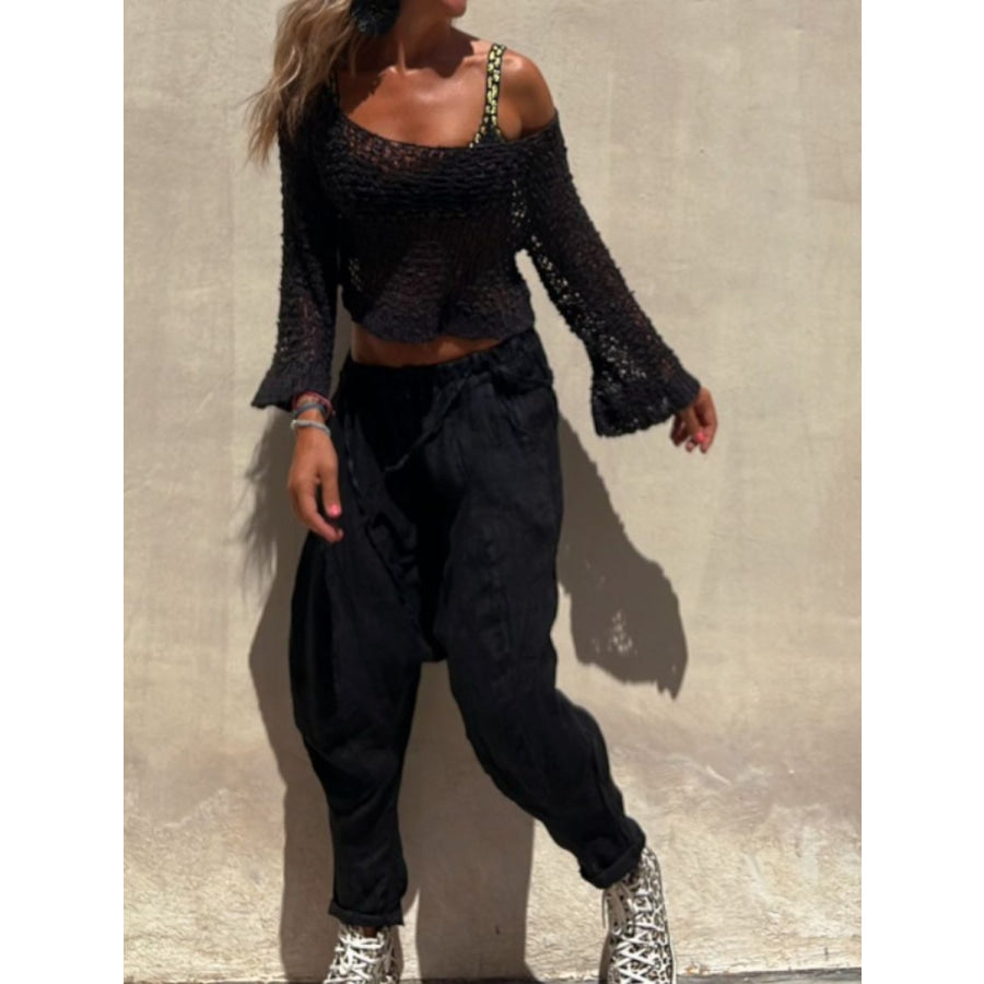 Round Neck Long Sleeve Knit Cover Up Apparel and Accessories