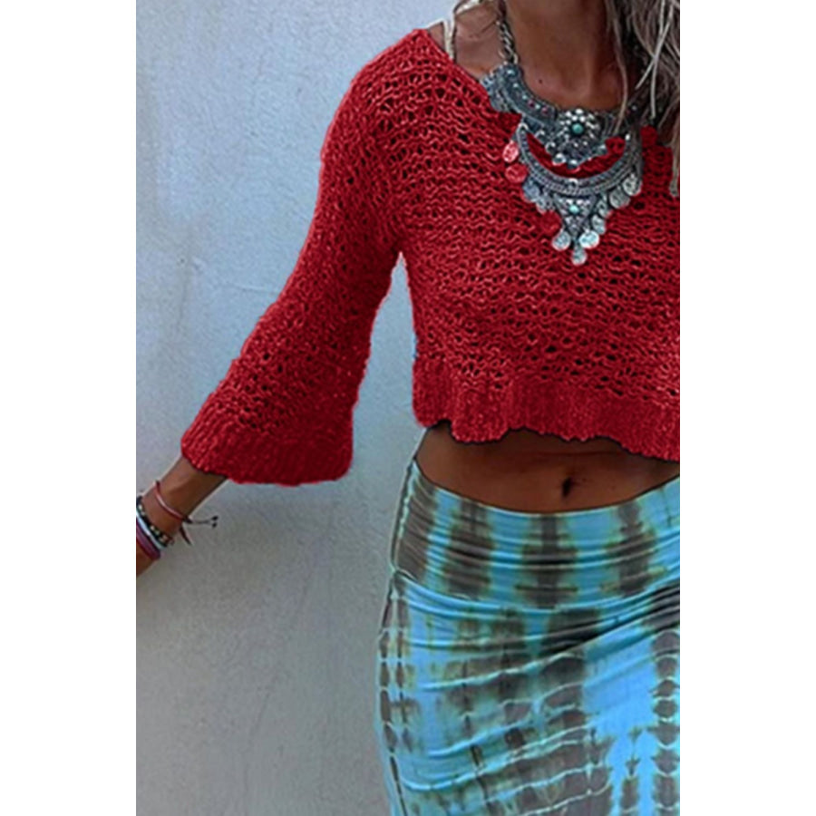 Round Neck Long Sleeve Knit Cover Up Apparel and Accessories