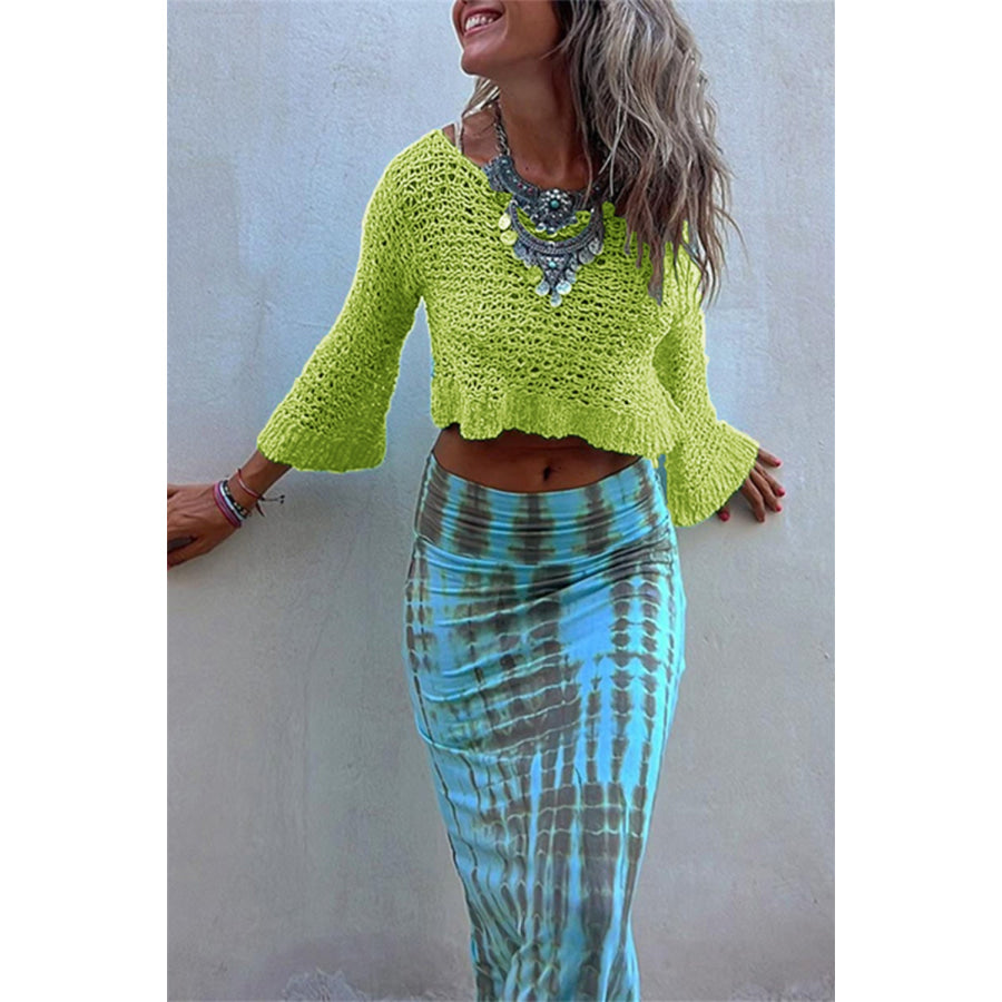 Round Neck Long Sleeve Knit Cover Up Lime / S Apparel and Accessories