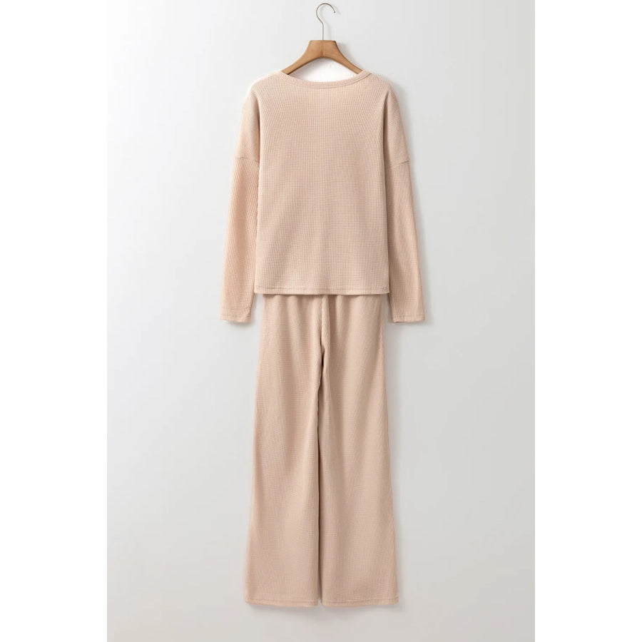 Round Neck Long Sleeve Top and Drawstring Pants Lounge Set Apparel and Accessories