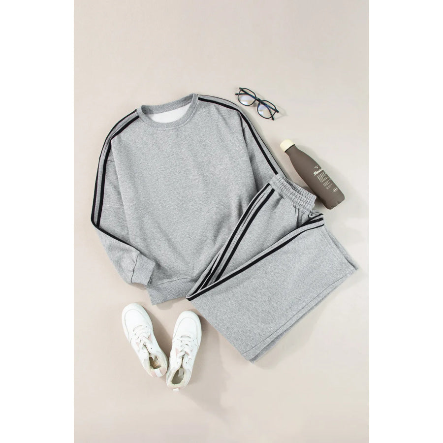 Round Neck Long Sleeve Top and Pants Active Set Apparel and Accessories