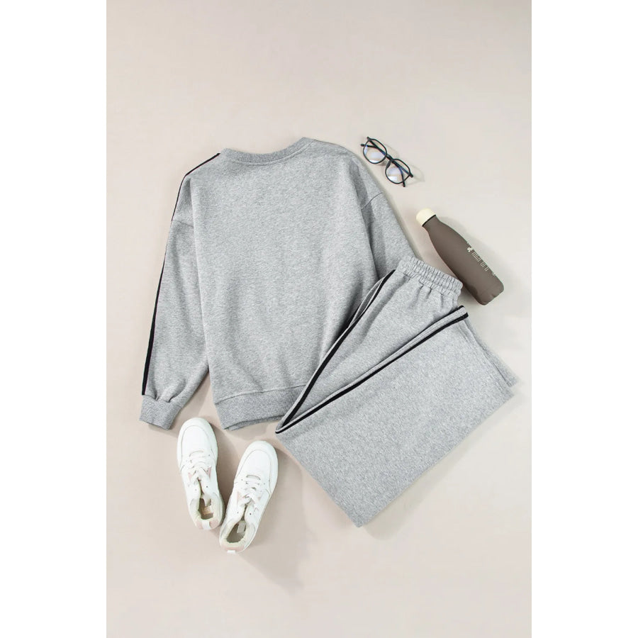 Round Neck Long Sleeve Top and Pants Active Set Apparel and Accessories