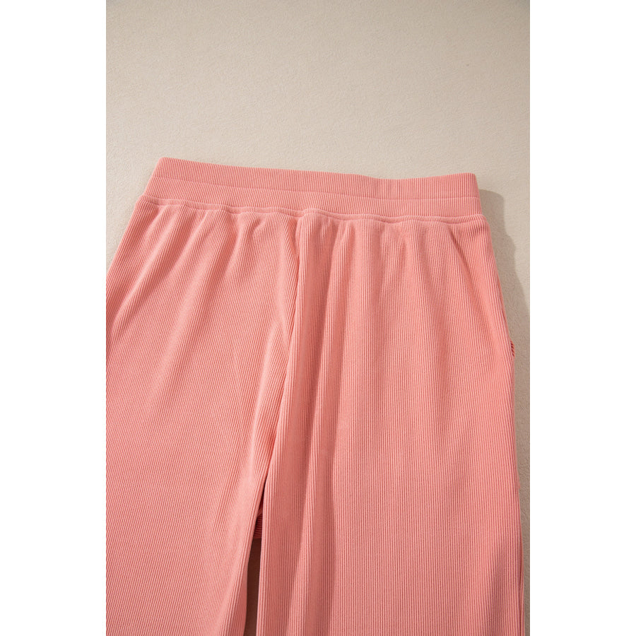 Round Neck Long Sleeve Top and Pants Set Apparel and Accessories