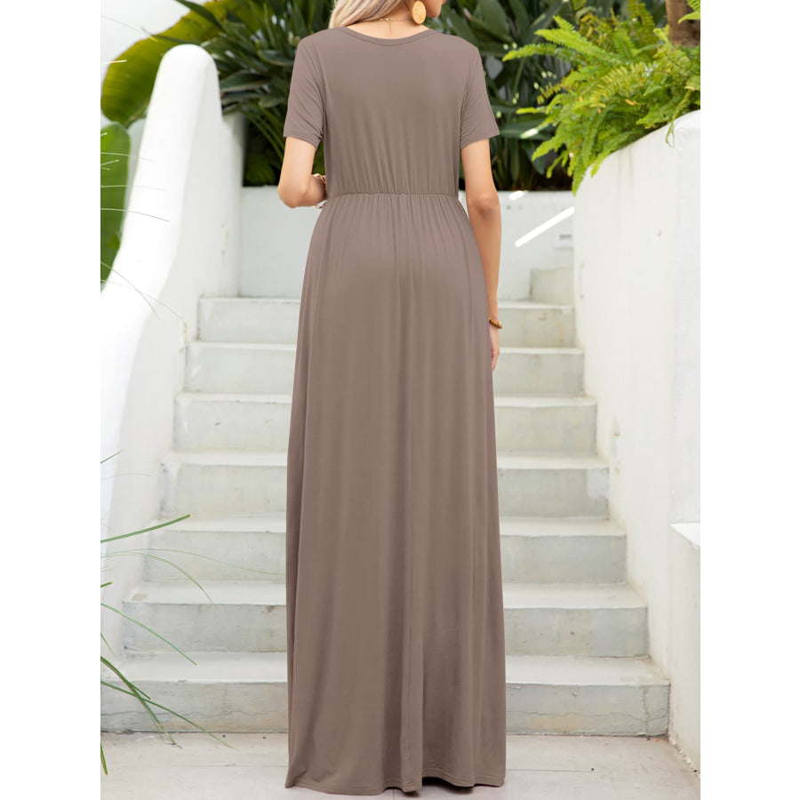 Round Neck Short Sleeve Maxi Dress with Pockets
