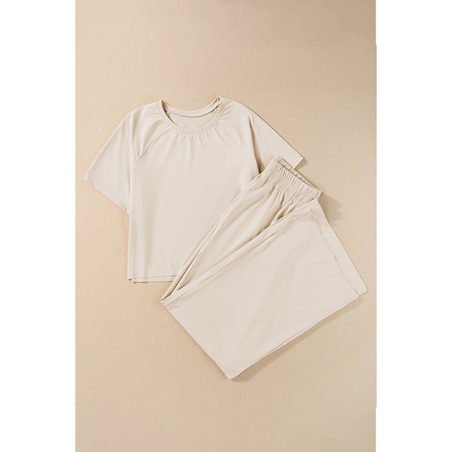Round Neck Short Sleeve Top and Pants Set Apparel and Accessories