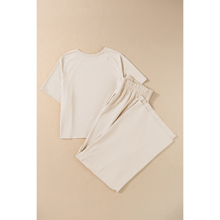 Round Neck Short Sleeve Top and Pants Set Apparel and Accessories