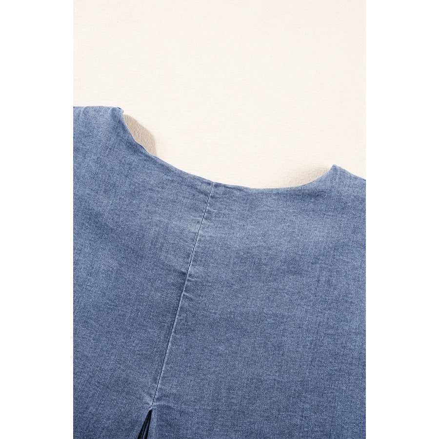 Round Neck Short Sleeve Top and Shorts Denim Set Apparel and Accessories