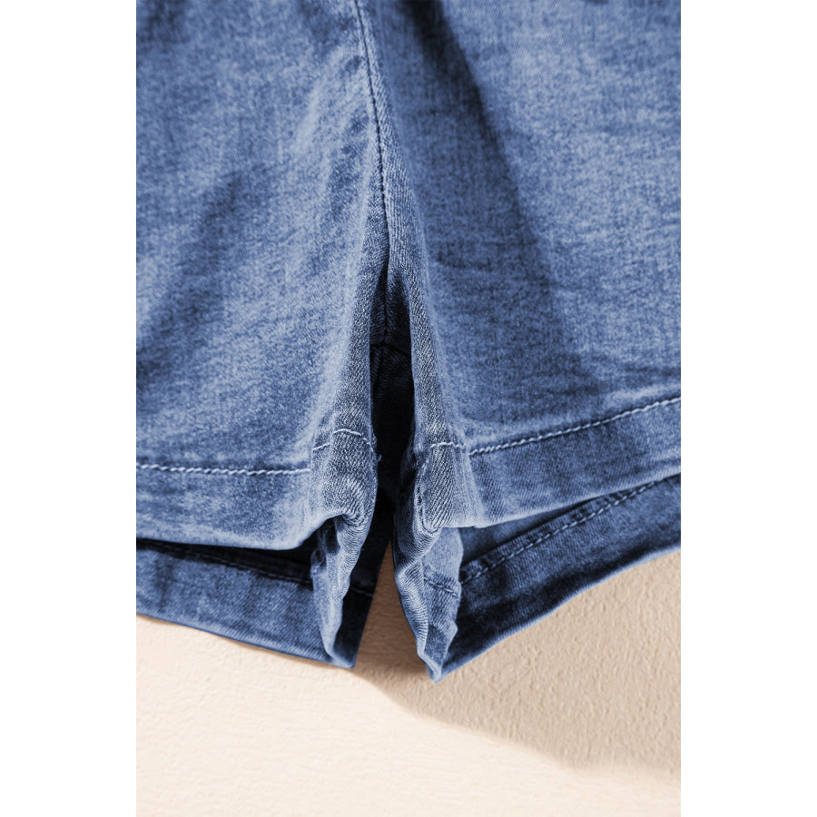 Round Neck Short Sleeve Top and Shorts Denim Set Apparel and Accessories