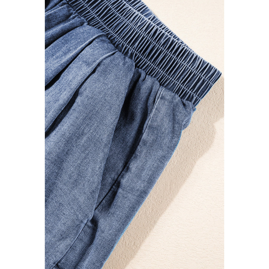 Round Neck Short Sleeve Top and Shorts Denim Set Apparel and Accessories