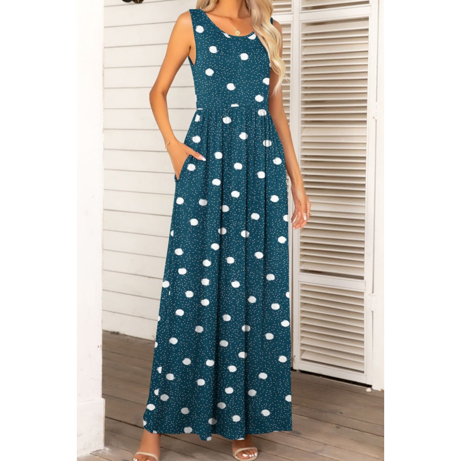 Round Neck Sleeveless Maxi Dress with Pockets Deep Teal / S