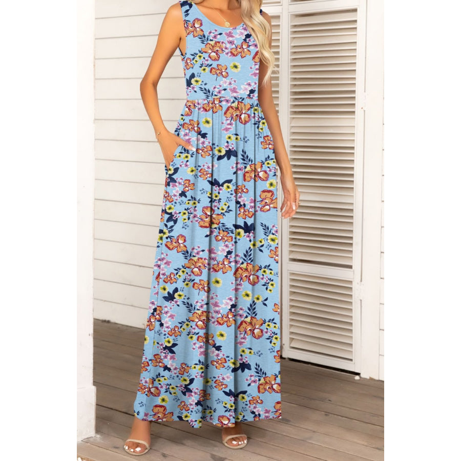 Round Neck Sleeveless Maxi Dress with Pockets