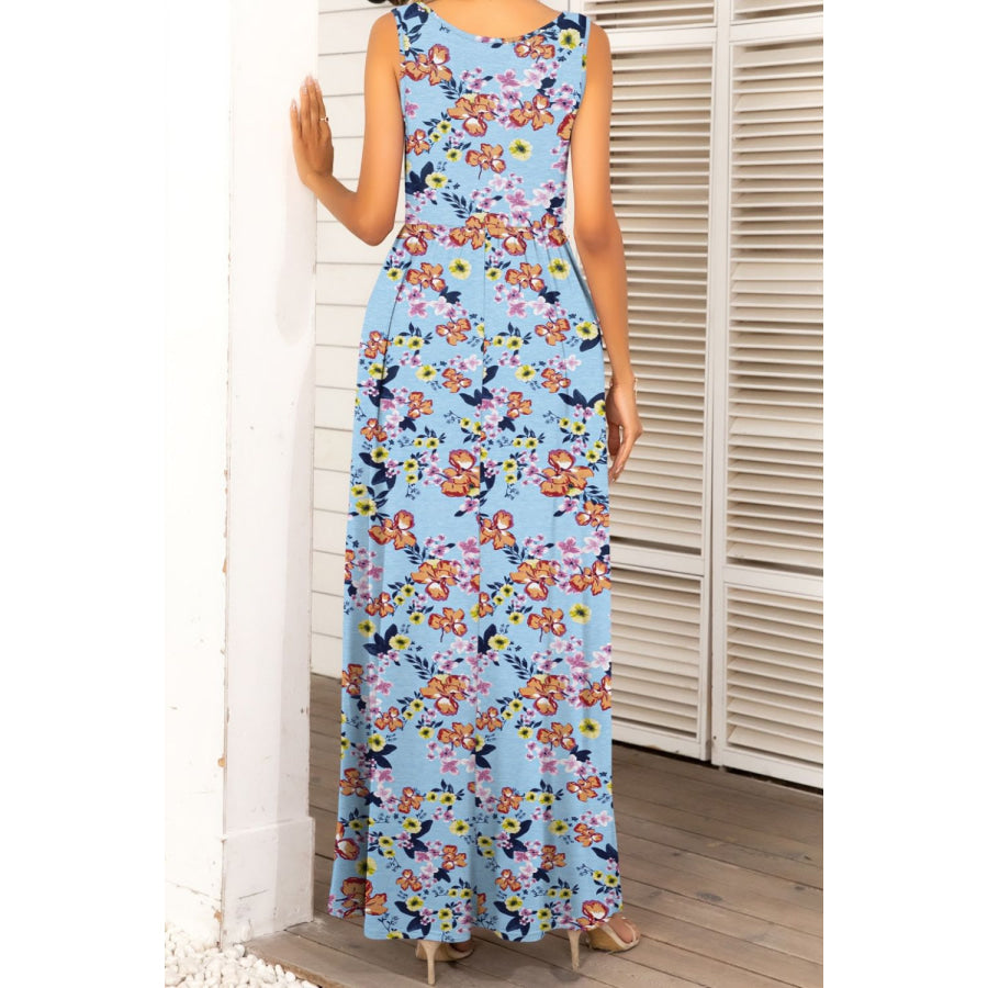 Round Neck Sleeveless Maxi Dress with Pockets
