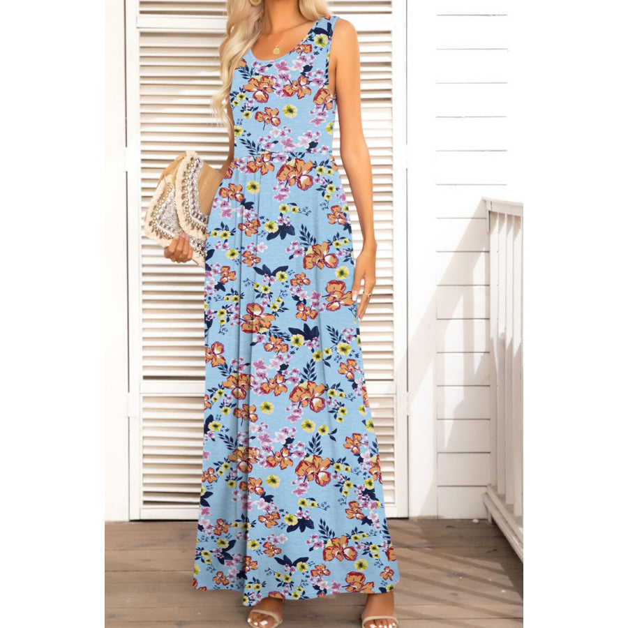 Round Neck Sleeveless Maxi Dress with Pockets