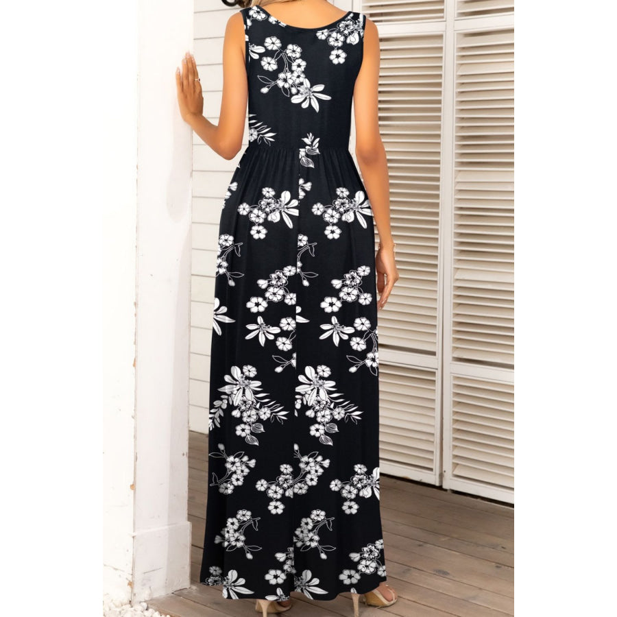 Round Neck Sleeveless Maxi Dress with Pockets Black / S