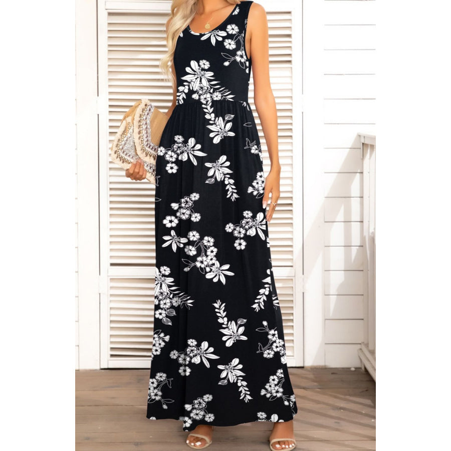 Round Neck Sleeveless Maxi Dress with Pockets