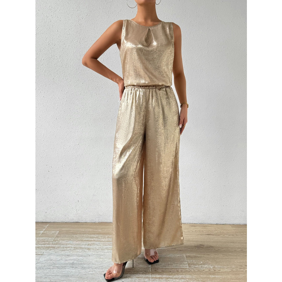 Round Neck Sleeveless Top and Pants Set Camel / S Apparel and Accessories