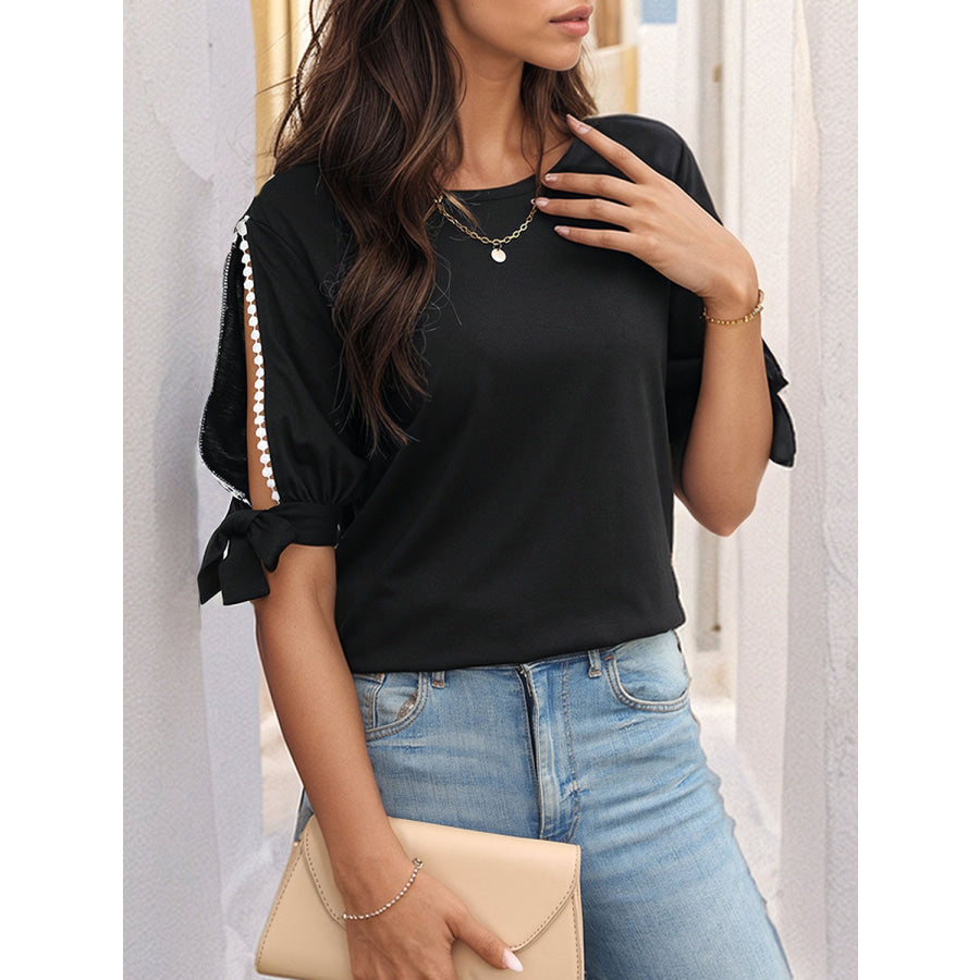 Round Neck Split Sleeve Blouse Apparel and Accessories