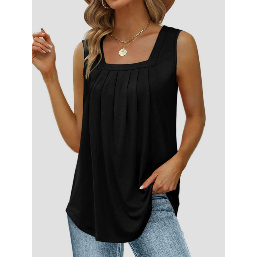 Ruched Square Neck Tank Black / S Apparel and Accessories