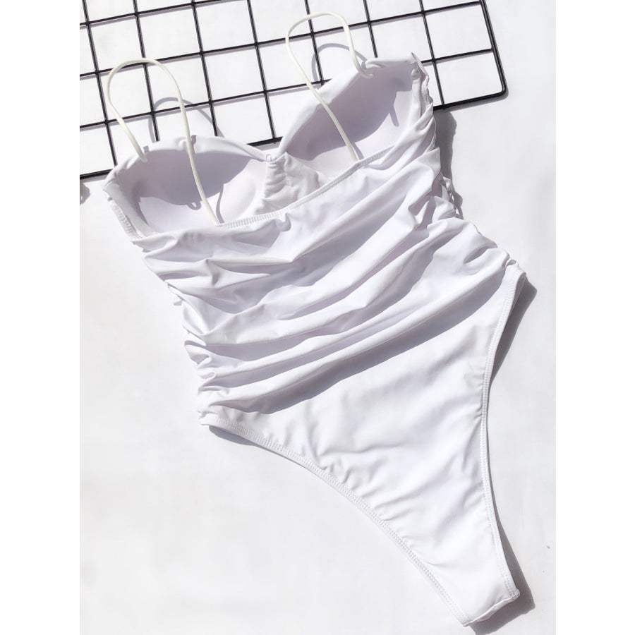 Ruched Sweetheart Neck One-Piece Swimwear White / S Apparel and Accessories