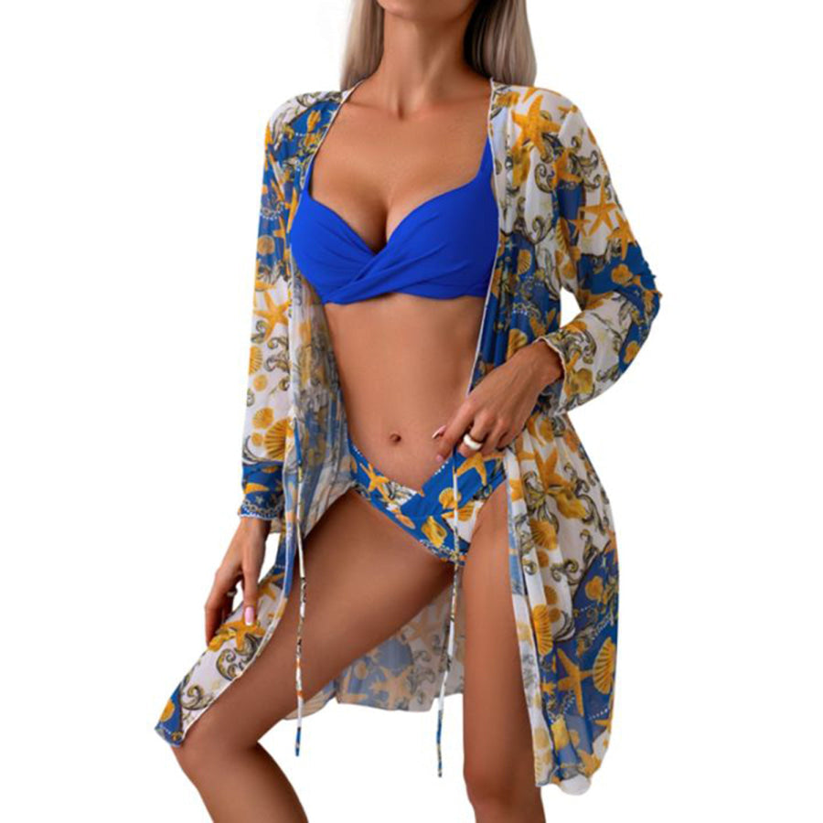 Ruched Top Brief and Tied Cover Up Swim Set Apparel and Accessories