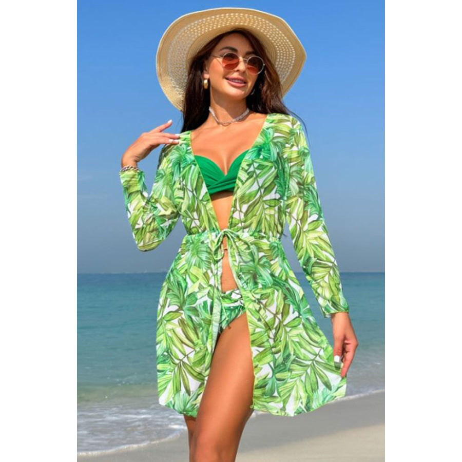 Ruched Top Brief and Tied Cover Up Swim Set Gum Leaf / S Apparel and Accessories