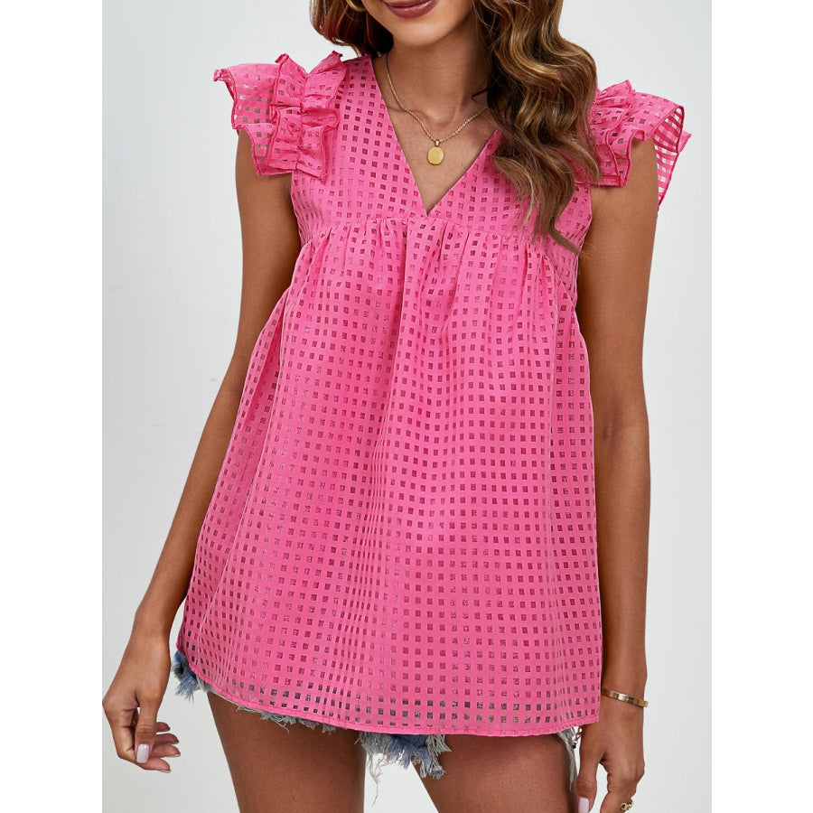 Ruched V-Neck Cap Sleeve Blouse Apparel and Accessories