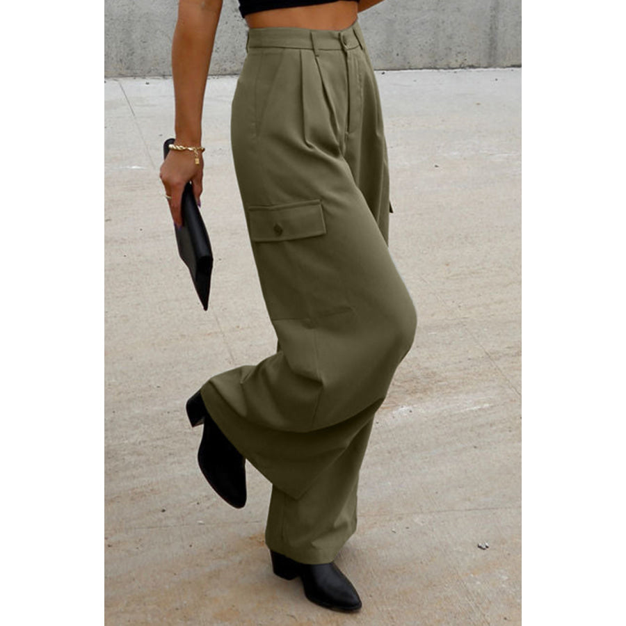 Ruched Wide Leg Pants with Pockets Apparel and Accessories