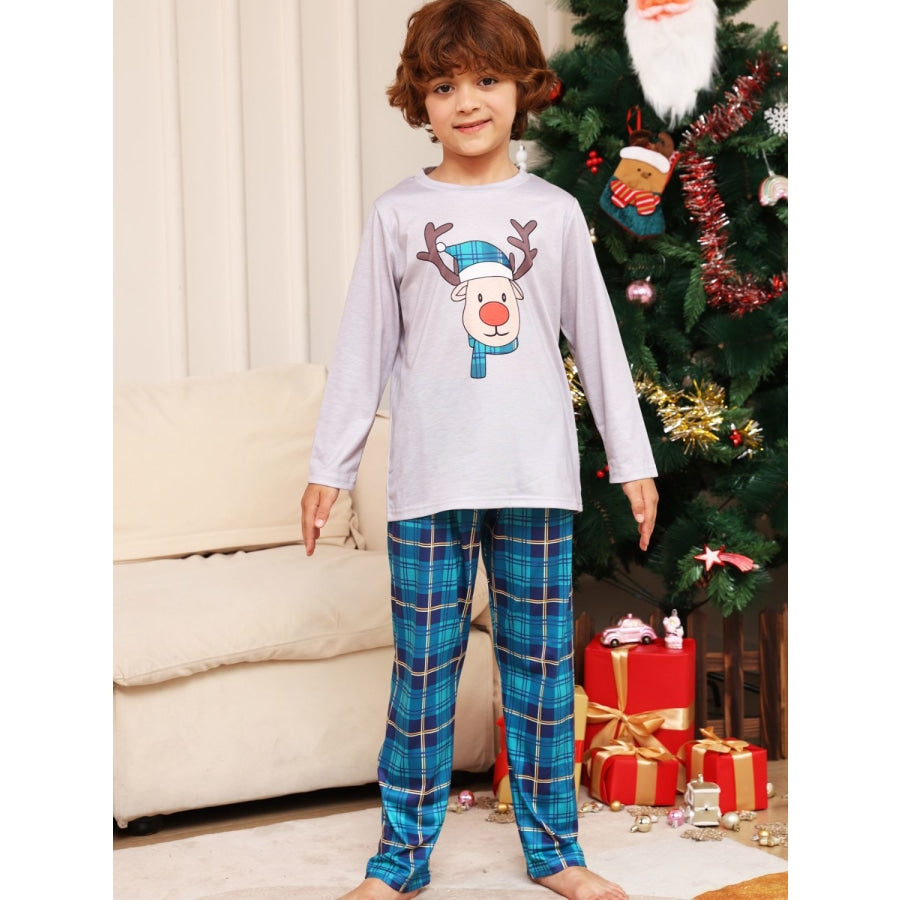 Rudolph Graphic Long Sleeve Top and Plaid Pants Set Azure / 2T