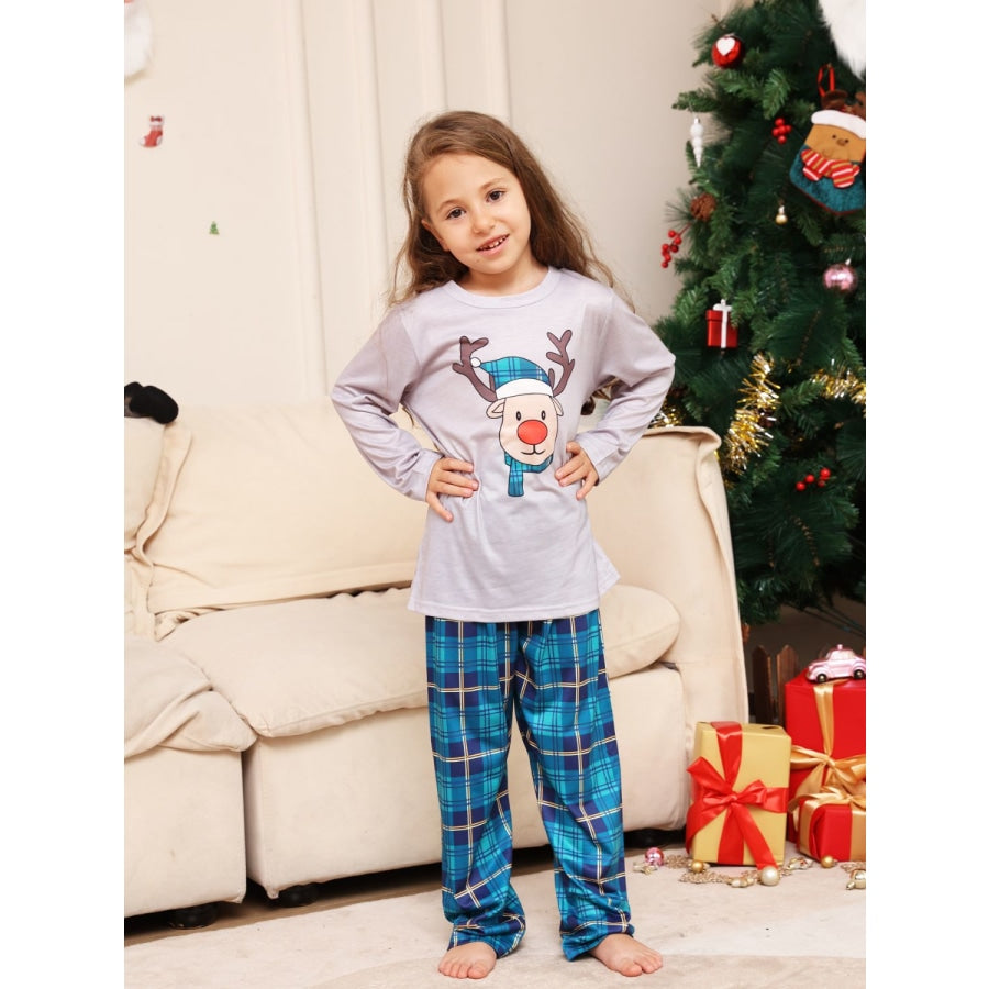 Rudolph Graphic Long Sleeve Top and Plaid Pants Set Azure / 3-6M