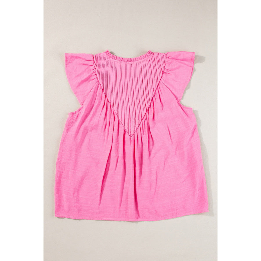 Ruffled Notched Cap Sleeve Blouse Apparel and Accessories