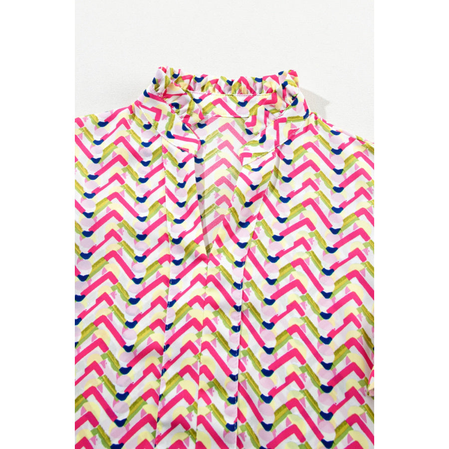 Ruffled Notched Cap Sleeve Blouse Apparel and Accessories