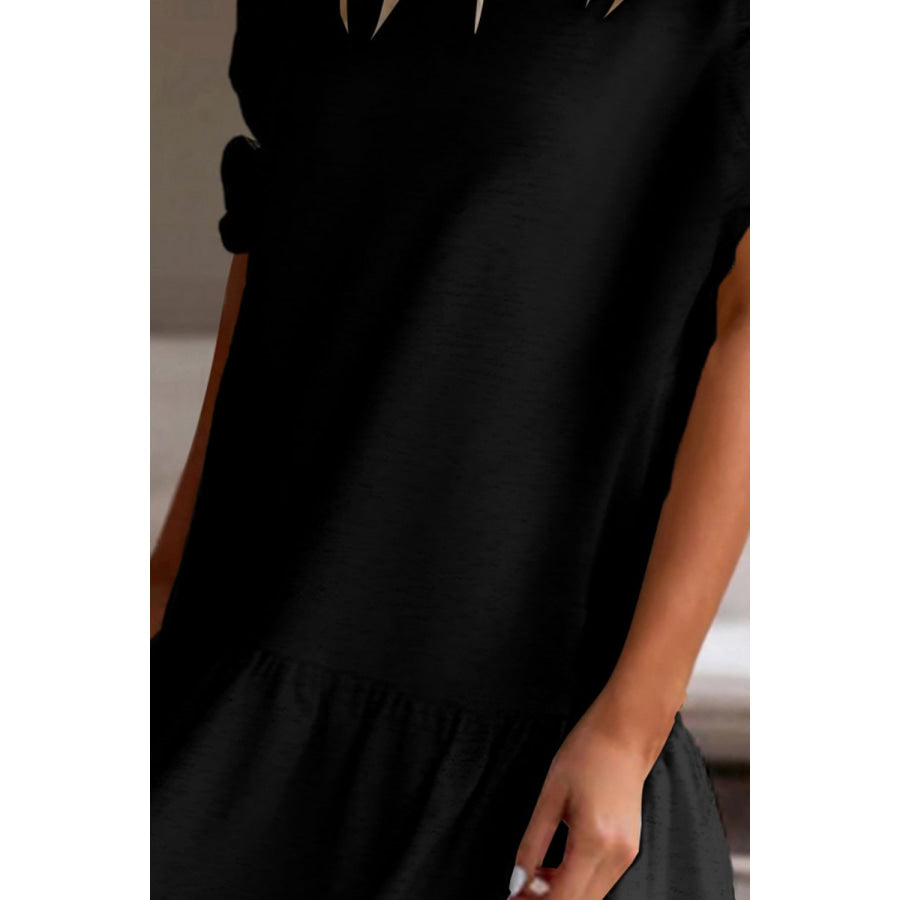 Ruffled Round Neck Cap Sleeve Mini Dress Apparel and Accessories