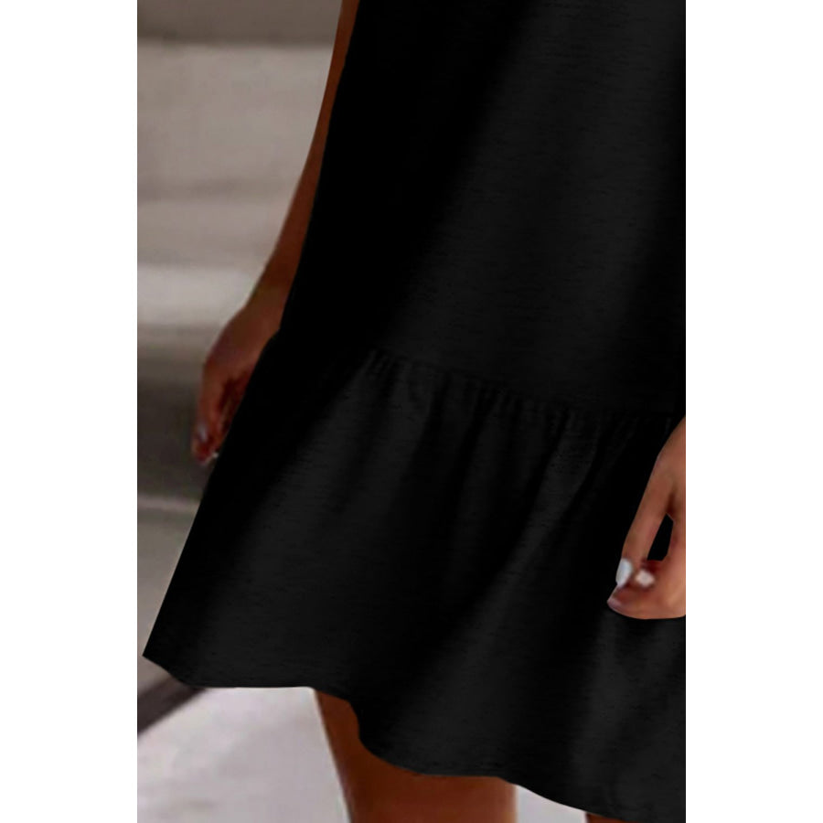 Ruffled Round Neck Cap Sleeve Mini Dress Apparel and Accessories