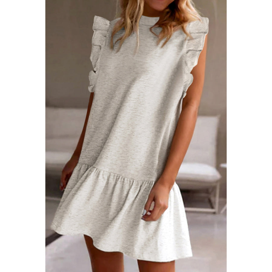 Ruffled Round Neck Cap Sleeve Mini Dress White / S Apparel and Accessories