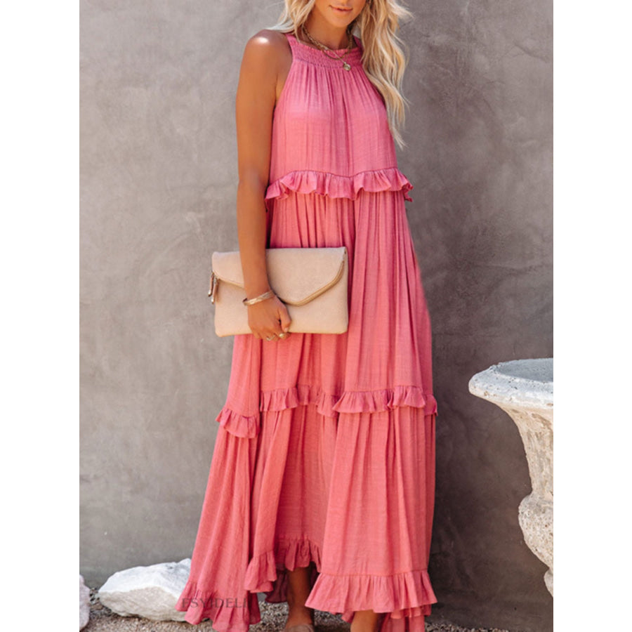 Ruffled Sleeveless Maxi Dress with Pockets Apparel and Accessories